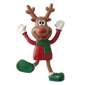 Vintage Bendable Reindeer Christmas Green Shoes White Mittens Holiday Bendy 90s.